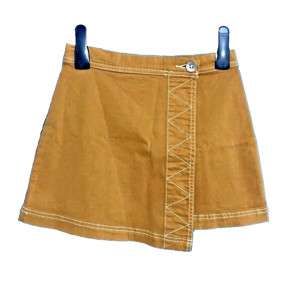 NWOT URBAN OUTFITTERS Cute Stretch Cotton ASYMMETRIC WRAP MINI SKIRT Gold/Tan XS